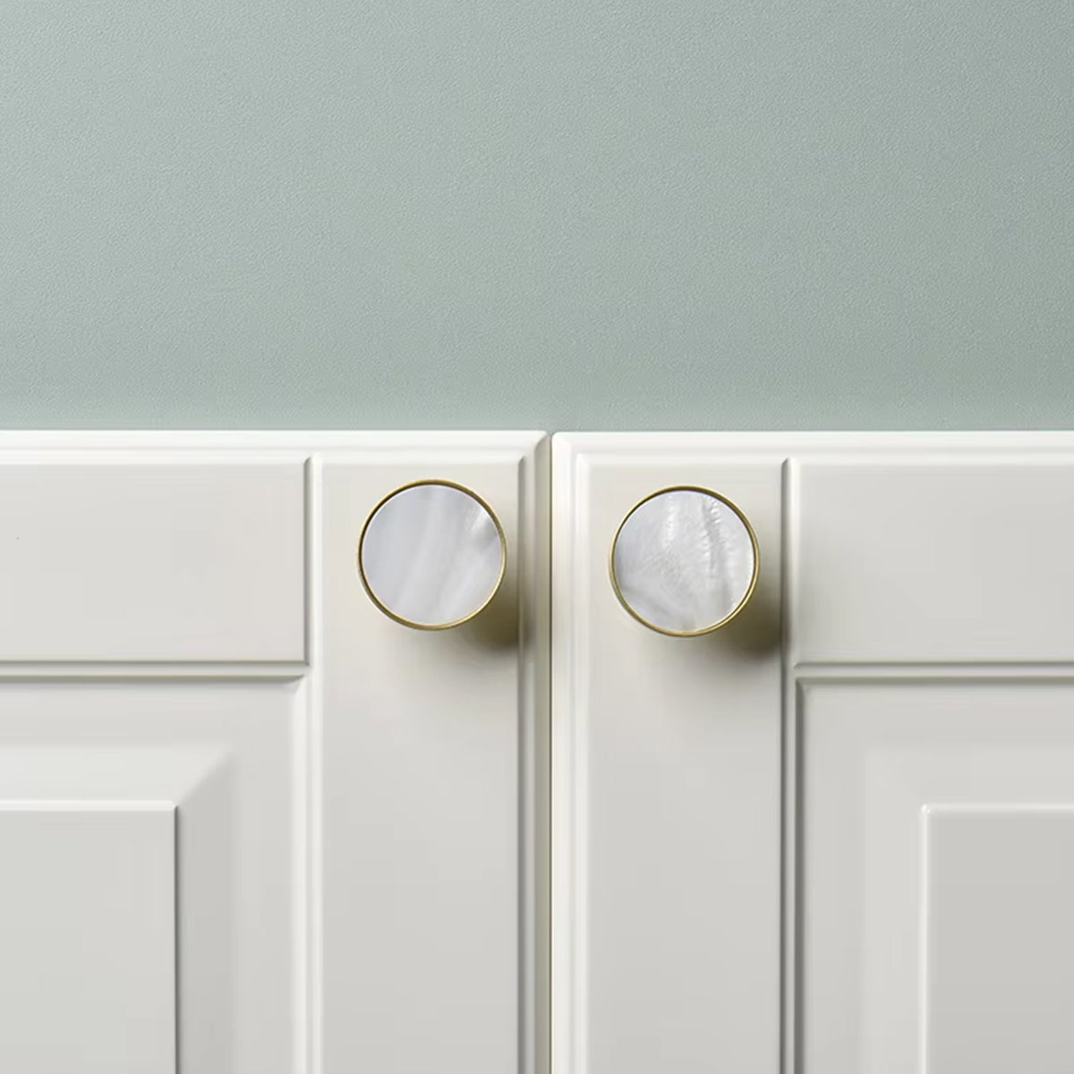 Brushed Brass Cupboard & Cabinet Round Knob With Pearl Inlay 32x25mm