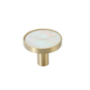 Brushed Brass Cupboard & Cabinet Round Knob With Pearl Inlay 32x25mm