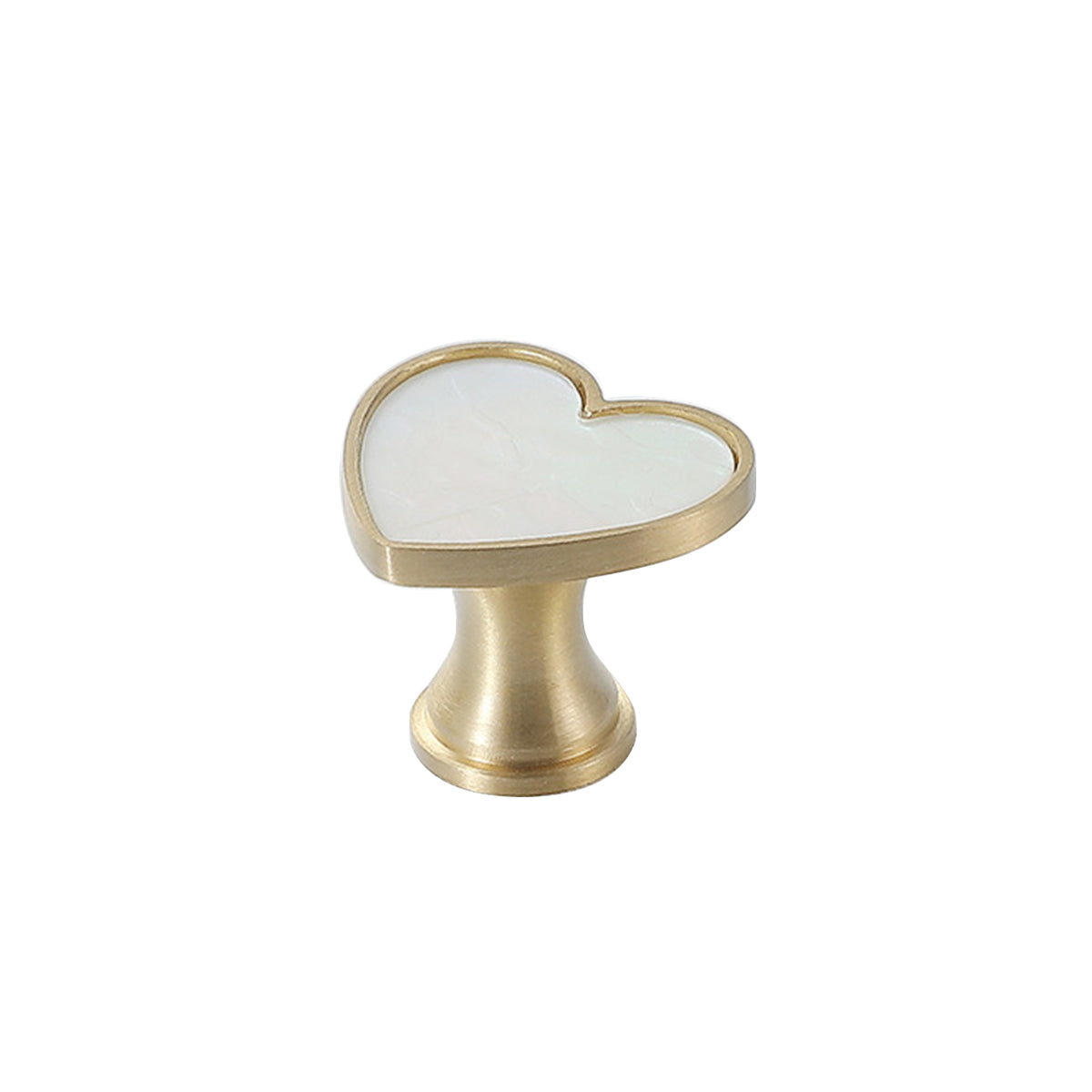 Brushed Brass Cupboard & Cabinet Heart Shape Knob With Pearl Inlay 33x25mm