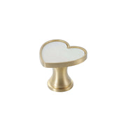 Brushed Brass Cupboard & Cabinet Heart Shape Knob With Pearl Inlay 33x25mm
