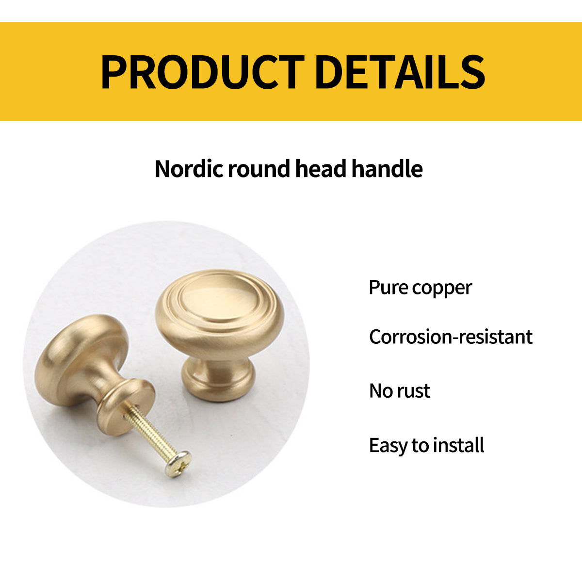 Brass Solid Brass Cupboard & Cabinet Door Knob 19mm × 24m