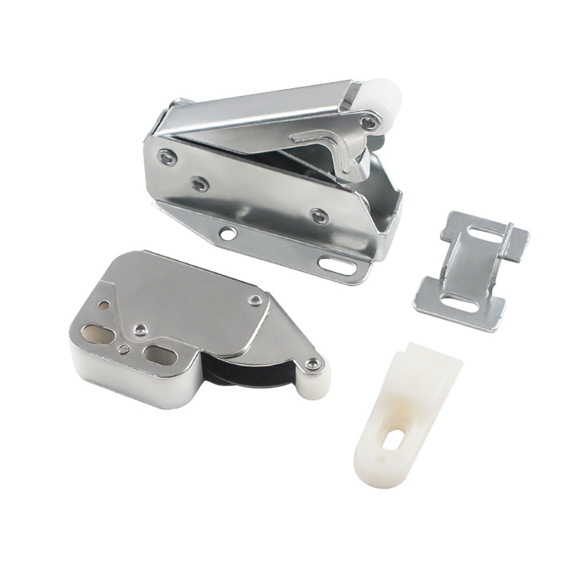 Silver Nickel-Plated Steel V-Shape Cabinet Rebound Latch Set