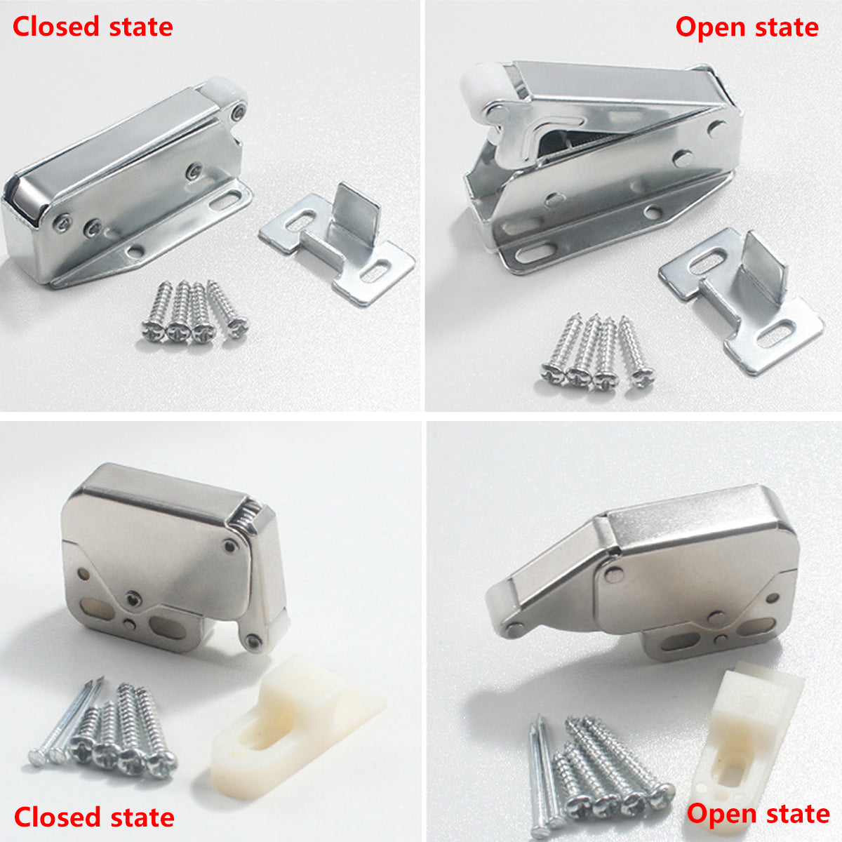 Silver Nickel-Plated Steel V-Shape Cabinet Rebound Latch Set