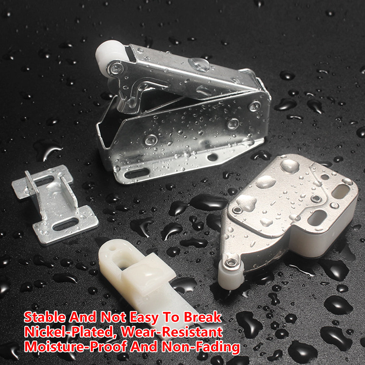 Silver Nickel-Plated Steel V-Shape Cabinet Rebound Latch Set