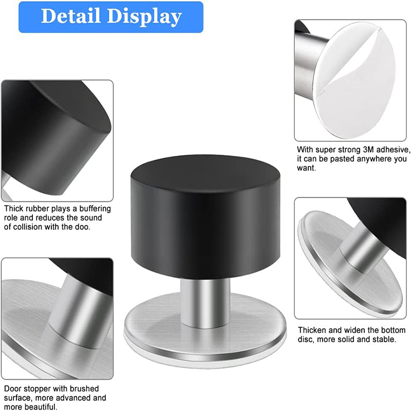 Black Self-Adhesive Stainless Steel Rubber Door Stopper