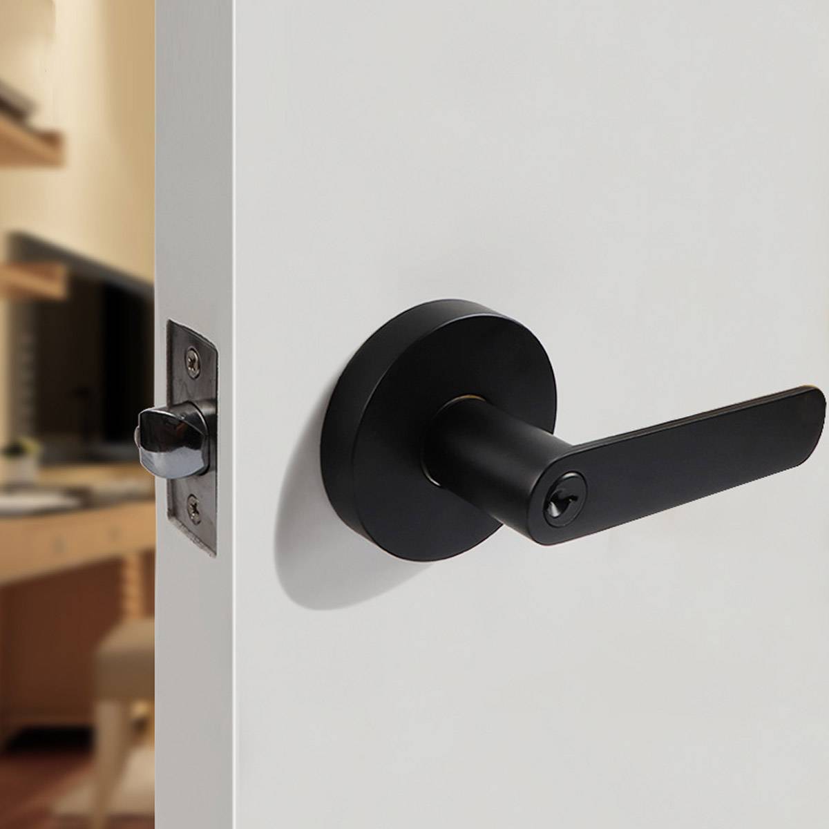 Black and Silver Interior Zinc Alloy Spherical Door Lock with Flat Handle