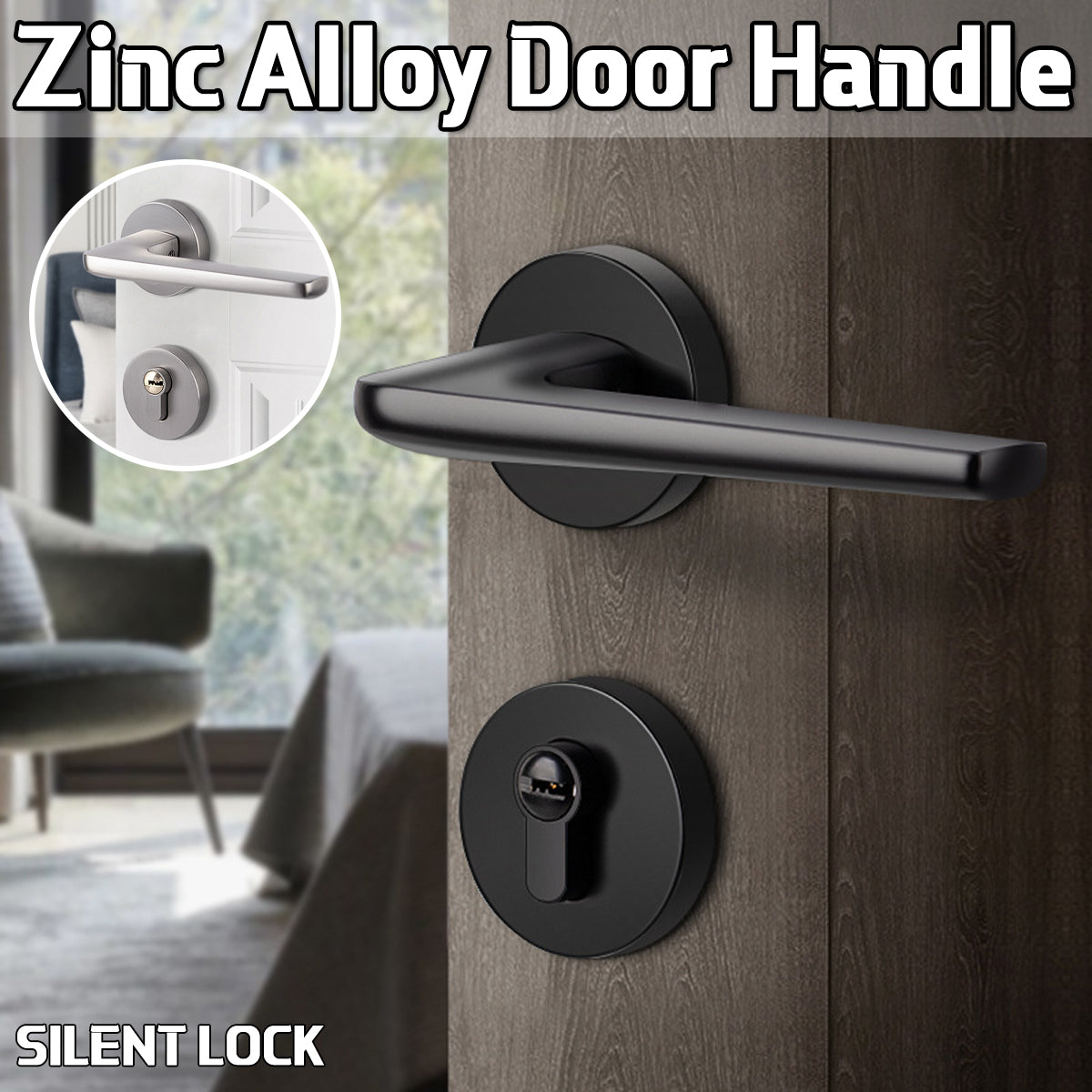 Zinc Alloy Interior Lever Handle Lock Set 135mm Copper Core - Black Nickel