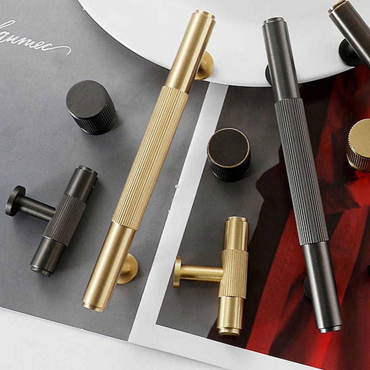 Modern Striped Metal Cabinet Handle in Gold or Black