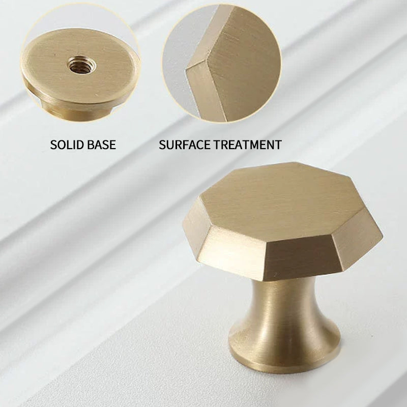 Octagonal Solid Brass Cabinet Handle with Brushed Finish