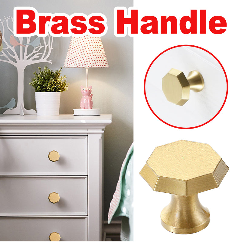 Octagonal Solid Brass Cabinet Handle with Brushed Finish