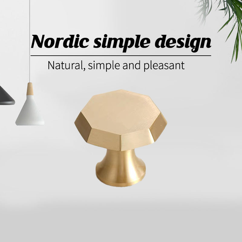 Octagonal Brushed Brass Cupboard & Cabinet Door Knob 35mm