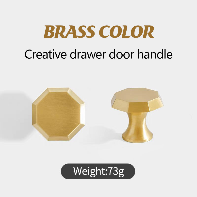 Octagonal Brushed Brass Cupboard & Cabinet Door Knob 35mm