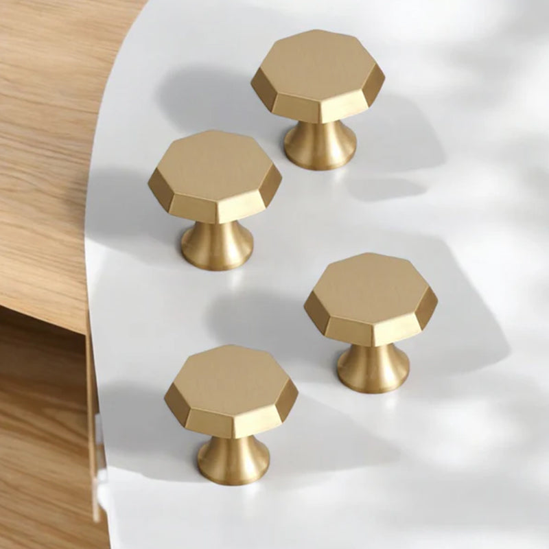 Octagonal Solid Brass Cabinet Handle with Brushed Finish