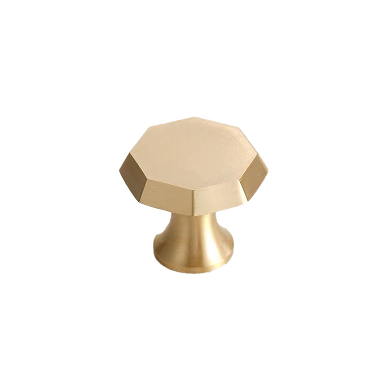 Octagonal Brushed Brass Cupboard & Cabinet Door Knob 35mm