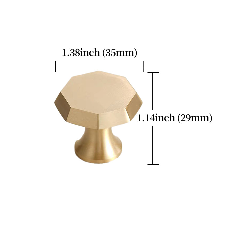 Octagonal Brushed Brass Cupboard & Cabinet Door Knob 35mm