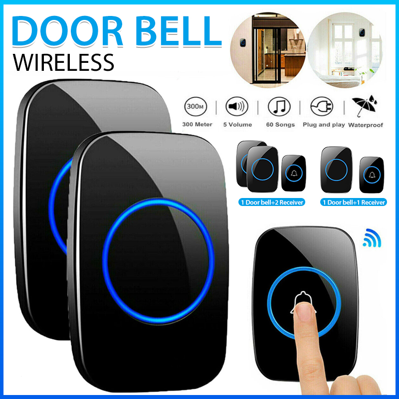 Wireless Waterproof Doorbell with 1/2 Plug-in Receivers