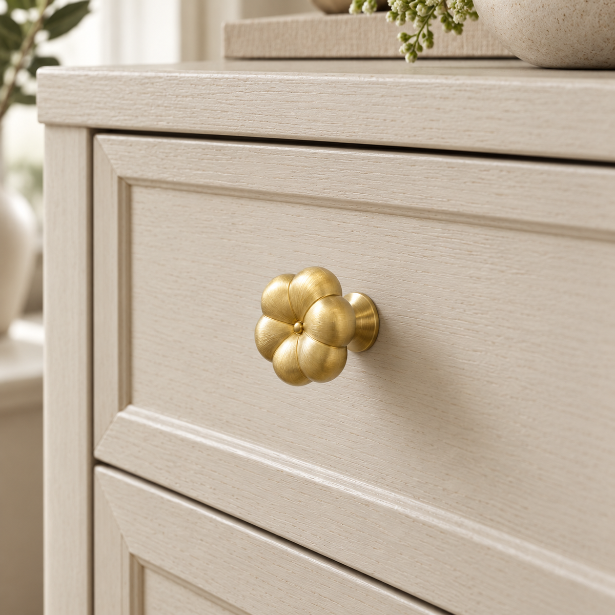Cabinet Dummy Door Knob 32x25mm - brass installed on drawer