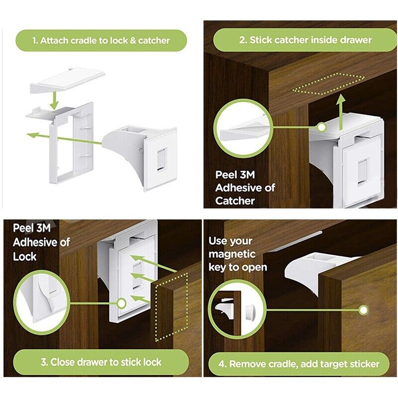 Invisible Adhesive Magnetic Child Safety Cabinet Locks No-Drill