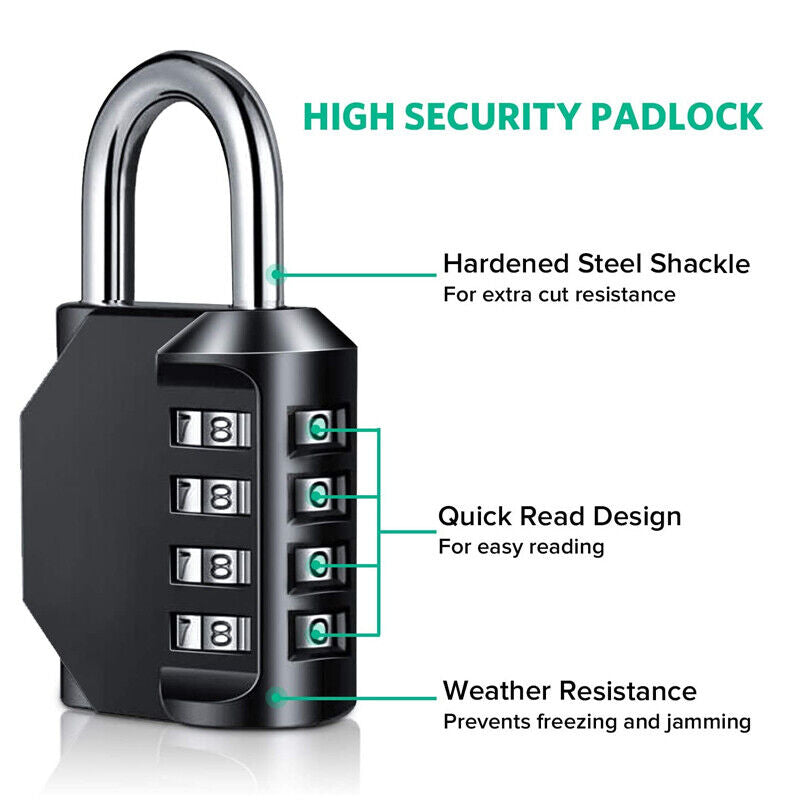 Black Weatherproof Zinc Alloy 4-Digit Combination Padlock for Doors