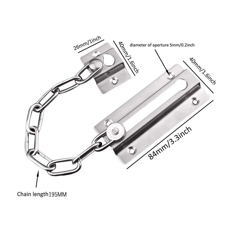 Stainless Finish Steel Door Chain Security Lock Guard Latch