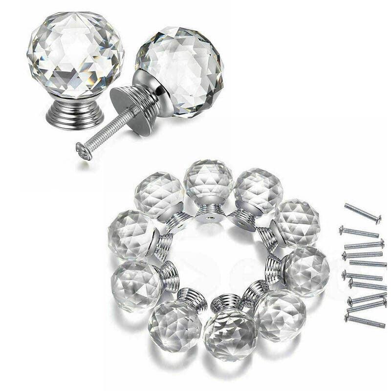 Clear Polished Chrome Crystal and Alloy Cabinet Drawer Knob