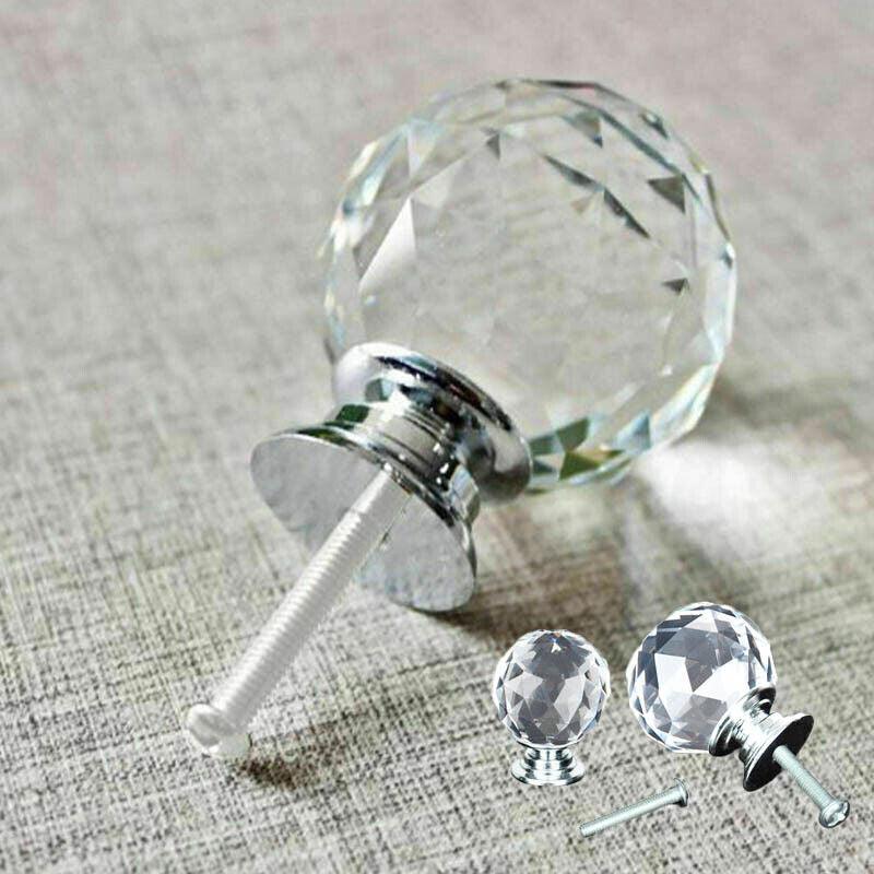 Clear Polished Chrome Crystal and Alloy Cabinet Drawer Knob