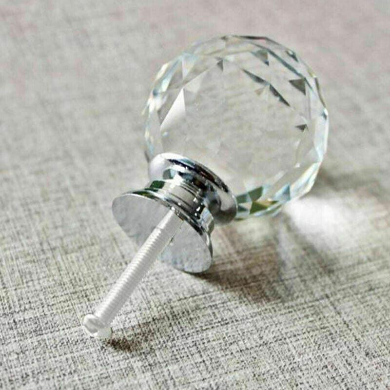Clear Polished Chrome Crystal and Alloy Cabinet Drawer Knob