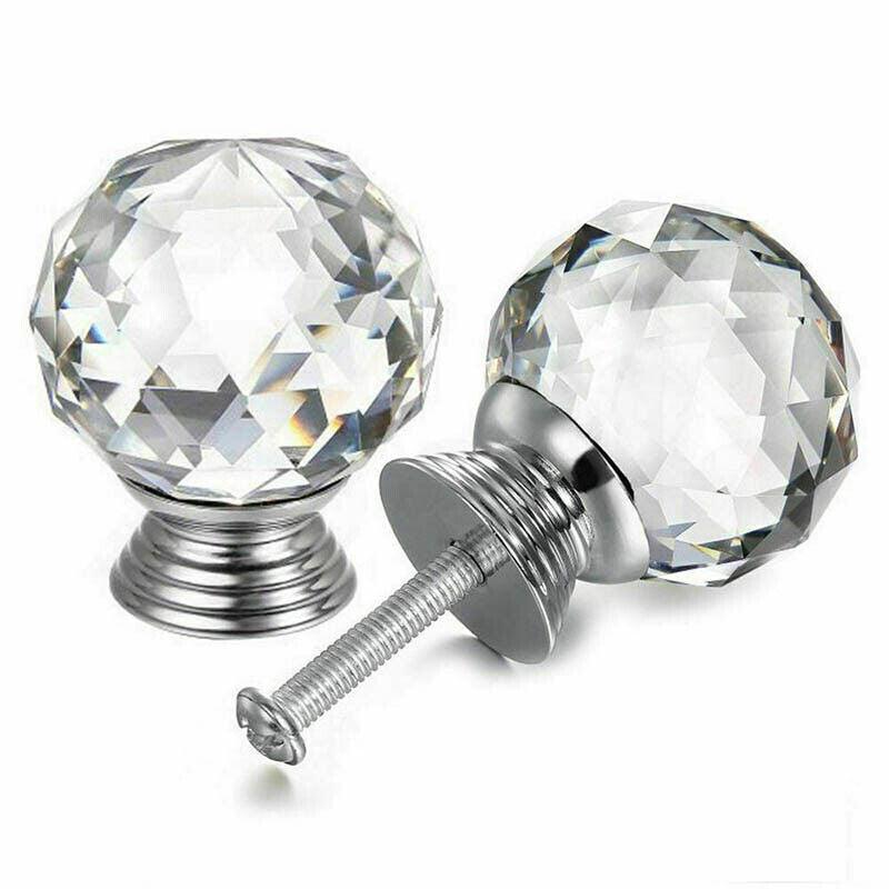Clear Polished Chrome Crystal and Alloy Cabinet Drawer Knob