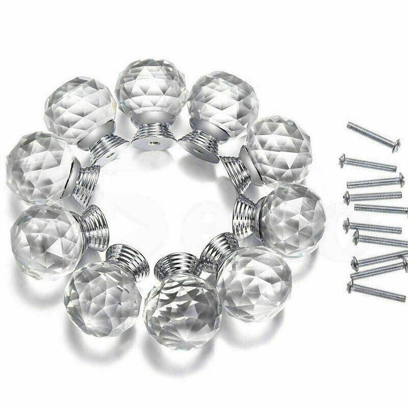 Clear Polished Chrome Crystal and Alloy Cabinet Drawer Knob