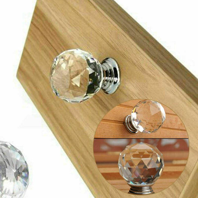 Clear Polished Chrome Crystal and Alloy Cabinet Drawer Knob