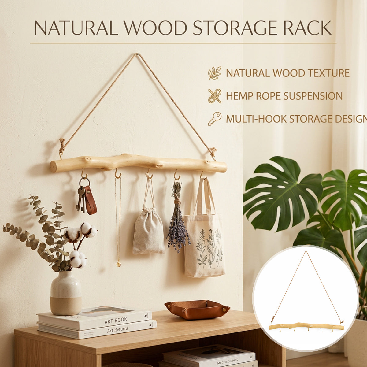Driftwood Wall Hook Rack with 5 Hooks