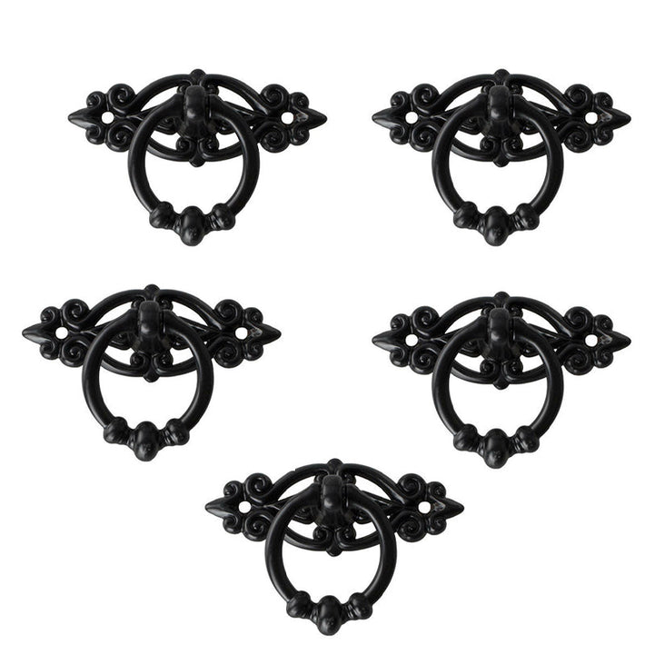 Vintage Zinc Alloy Cabinet Drawer Ring Pull Knobs 5 Pcs - Black