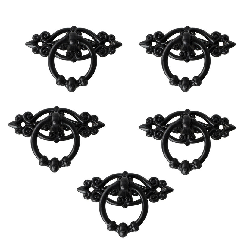 Vintage Zinc Alloy Cabinet Drawer Ring Pull Knobs 5 Pcs - Black