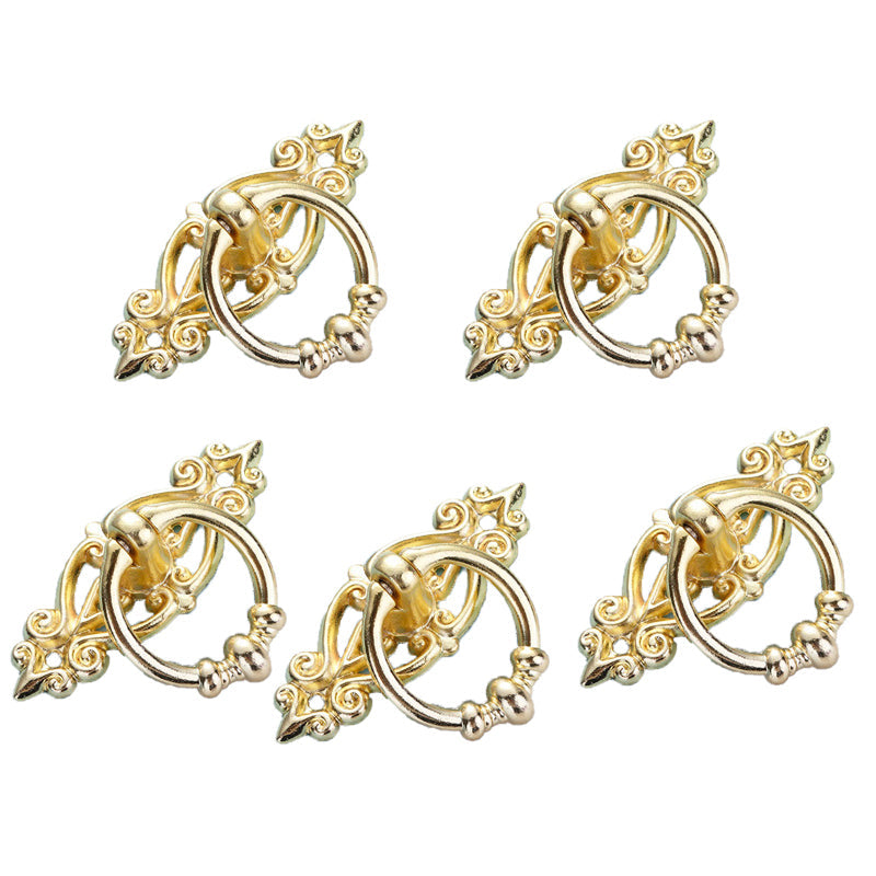 Vintage Zinc Alloy Cabinet Drawer Ring Pull Knobs 5 Pcs - Gold
